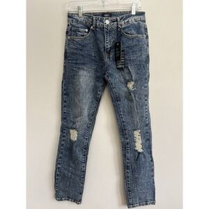 Forever 21 Distressed Moto Slim Jeans‎ Blue Mens  Size 29 Narrow Hip NWT